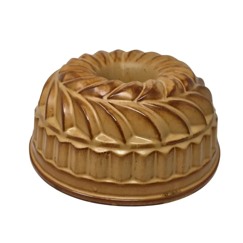 Vintage Stoneware Kugelhopf Mold Brown Glazed Ceramic Bundt Cake Pan 9.5